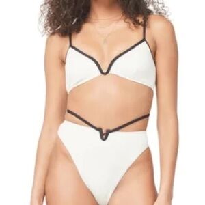 L*Space Pamela medium top & Joy Bitsy large bottom White Bikini with Black Trim
